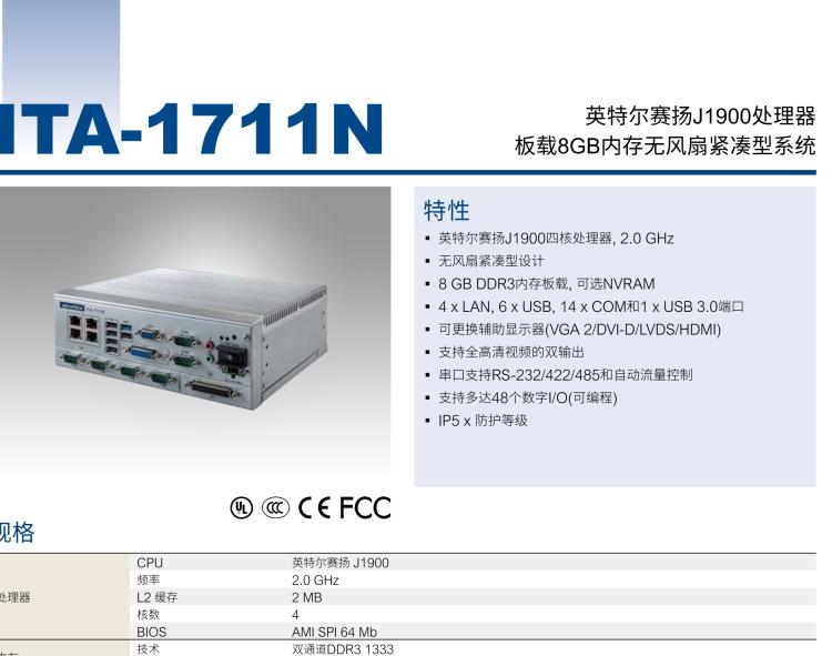 研華ITA-1711N 英特爾賽揚J1900處理器 板載8GB內(nèi)存無風(fēng)扇緊湊型系統(tǒng)