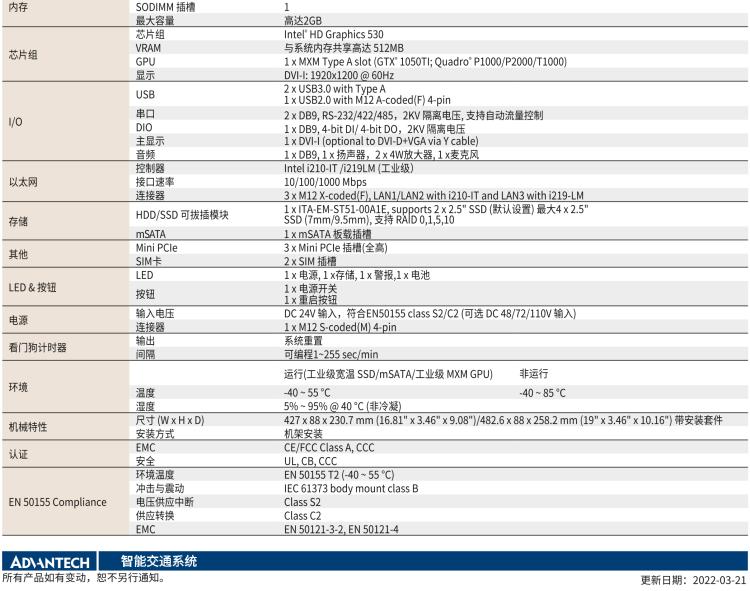 研華ITA-5231G Intel? 第6 代Core? i 處理器無風扇系統(tǒng)，EN 50155 鐵路應用