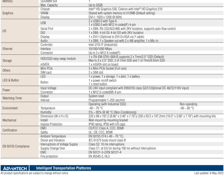 研華ITA-5831 Intel? 第六代 Core? i 處理器無風(fēng)扇系統(tǒng) 符合EN 50155鐵路應(yīng)用產(chǎn)品