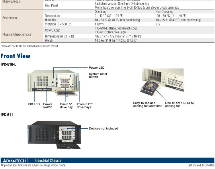 研華IPC-610-L 4U 15槽上架式機箱，支持前部可訪問風扇