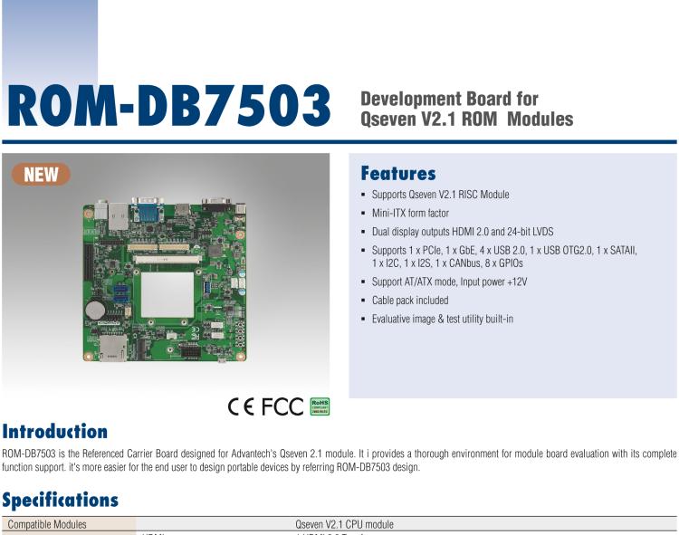 研華ROM-DB7503 Qseven V2.1 ROM 核心板的開(kāi)發(fā)板