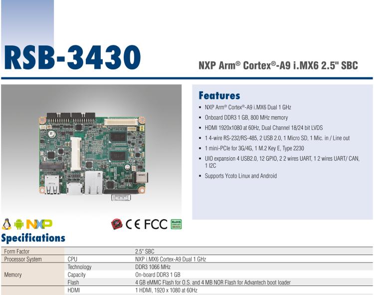 研華RSB-3430 基于NXP Arm Cortex-A9 i.MX6平臺(tái),精簡(jiǎn)功能的2.5寸緊湊型單板電腦。搭配UIO20/40可快速擴(kuò)展各種外設(shè)接口