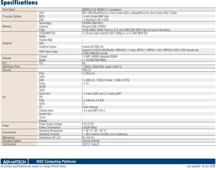 研華ROM-5620 基于NXP i.MX8X SMARC2.0 Arm核心板，多接口，低功耗設(shè)計(jì)