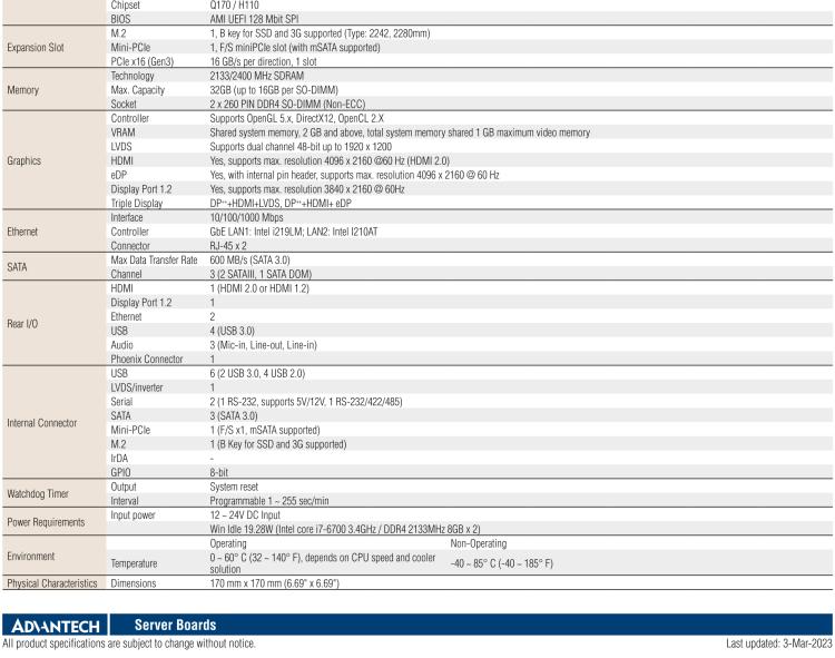 研華AIMB-275 適配Intel? 第6/7代 Core? i 處理器，搭載Intel Q170/H110芯片組。性能強(qiáng)勁，接口豐富。