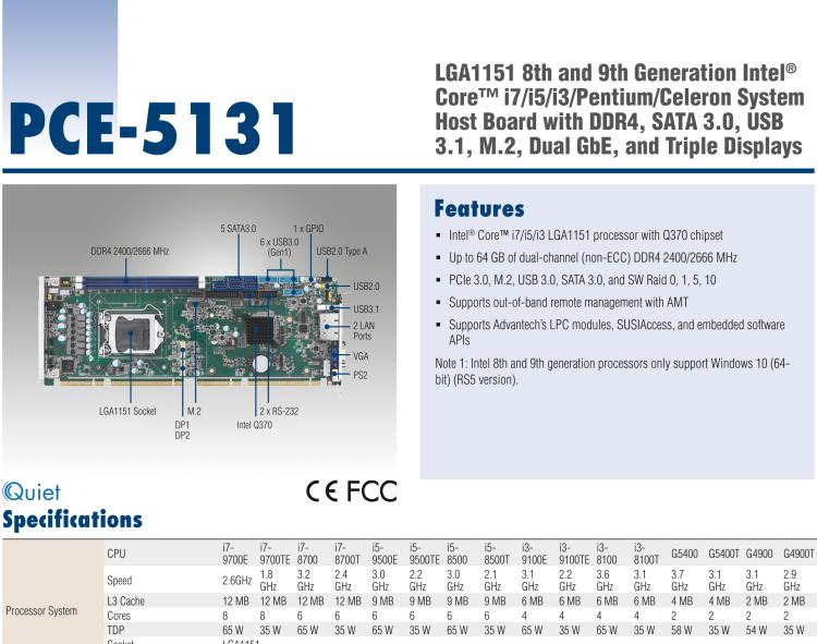 研華PCE-5131 LGA1151第八代Intel? Core? i7/i5/i3/Pentium/Celeron系統(tǒng)主板 帶DDR4, SATA 3.0, USB 3.1, M.2, 雙 GbE和三顯