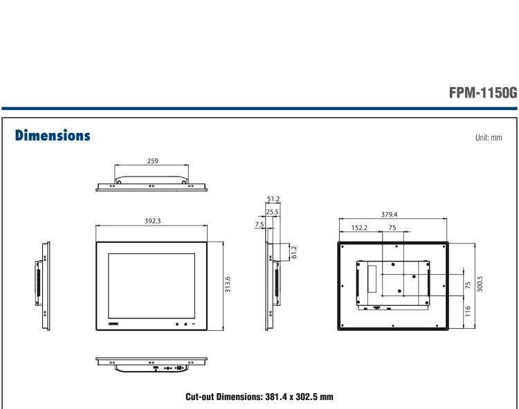 研華FPM-1150G 15”XGA液晶顯示屏工業(yè)顯示器，搭配電阻式觸摸屏及VGA / HDMI接口