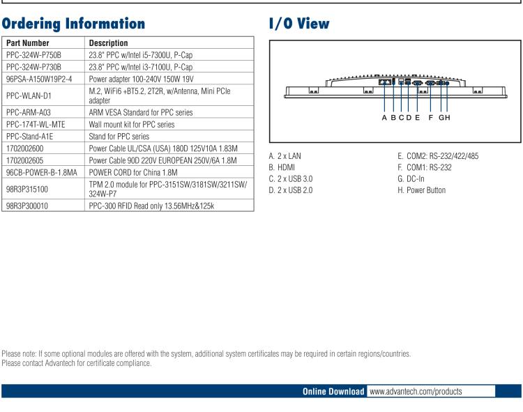 研華PPC-324W-P7 23.8" 寬屏無(wú)風(fēng)扇工業(yè)平板電腦 Intel? Core? i 處理器