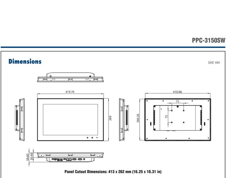 研華PPC-3150SW 15.6" 寬屏無風扇工業(yè)平板電腦，搭載 Intel? Pentium? N4200 四核心處理器