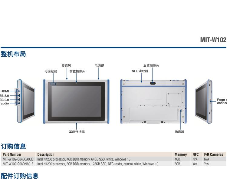 研華MIT-W102 10.1" 醫(yī)療級(jí)平板電腦，搭載 Intel?Pentium? 處理器和電容觸摸屏