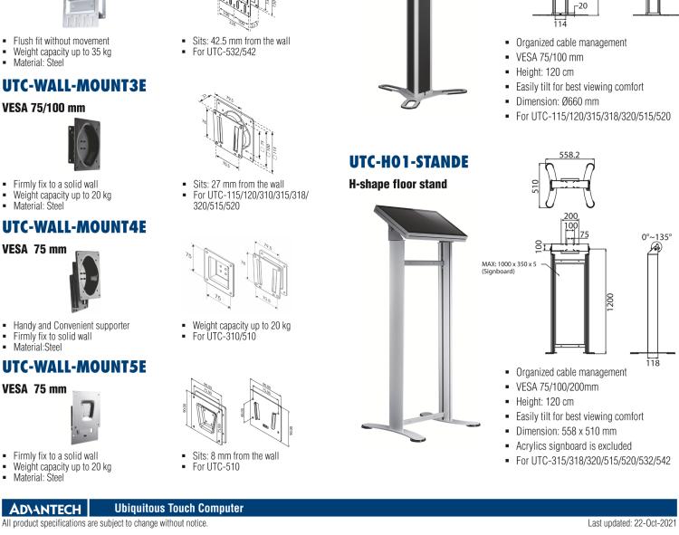 研華UTC-WALL-MOUNT2E 壁掛架 (VESA 100/200 mm)，適用于UTC 系列多功能觸控一體機