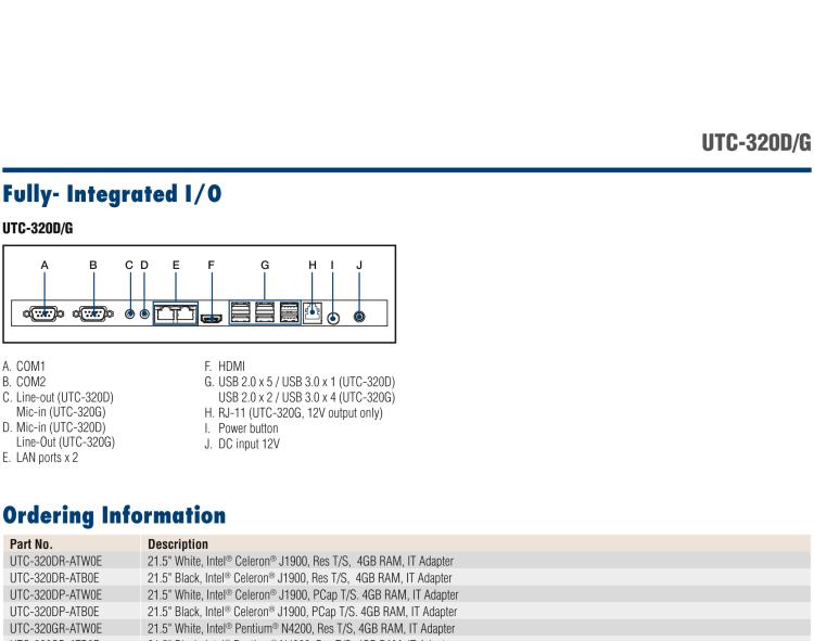 研華UTC-320D 21.5" 多功能觸控一體機(jī)，內(nèi)置Intel? Celeron? J1900處理器