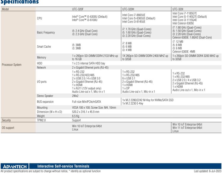 研華UTC-320F 21.5" 多功能觸控一體機(jī) ,內(nèi)置 Intel? Core? i5-6300U/Core? i3-6100U