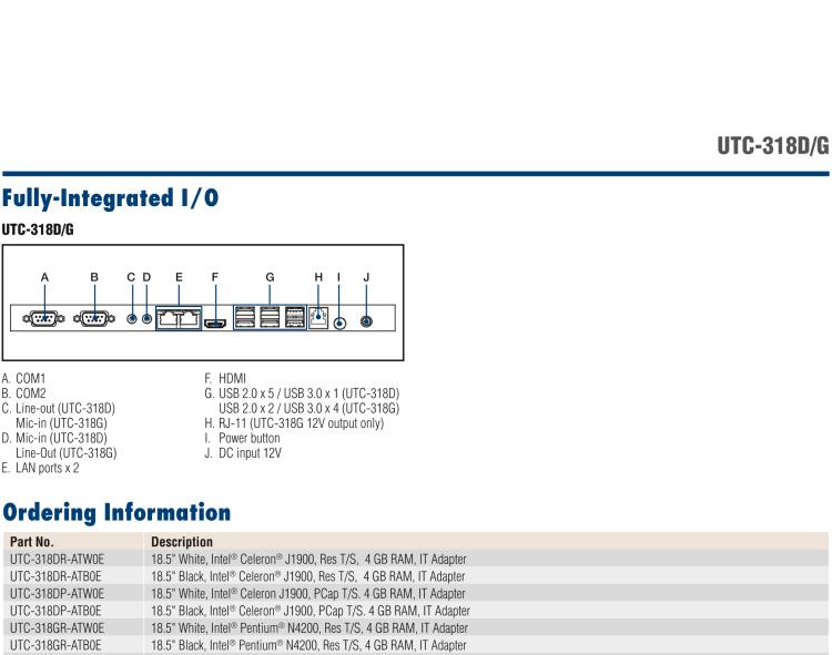 研華UTC-318D 18.5" 多功能觸控一體機(jī)，內(nèi)置Intel? BayTrail J1900