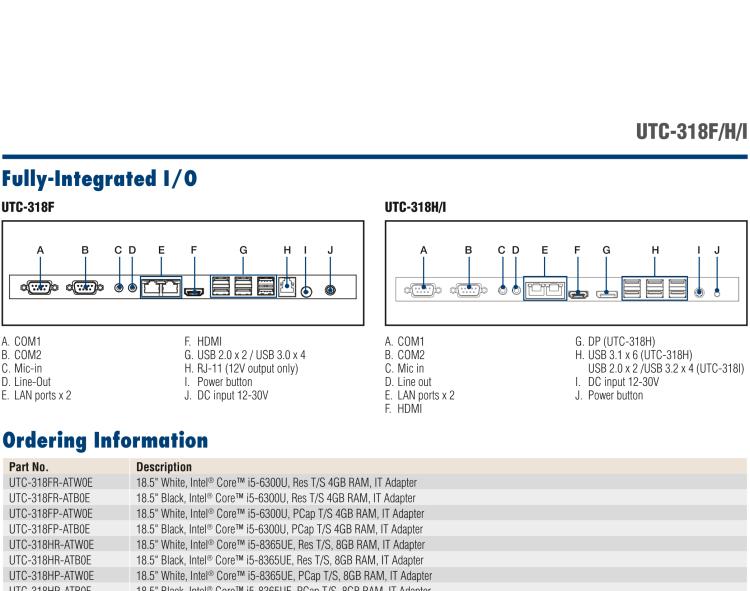 研華UTC-318H 18.5" 多功能觸控一體機(jī)，內(nèi)置 Intel? Core? i5-8365UE / Core? i3-8145UE