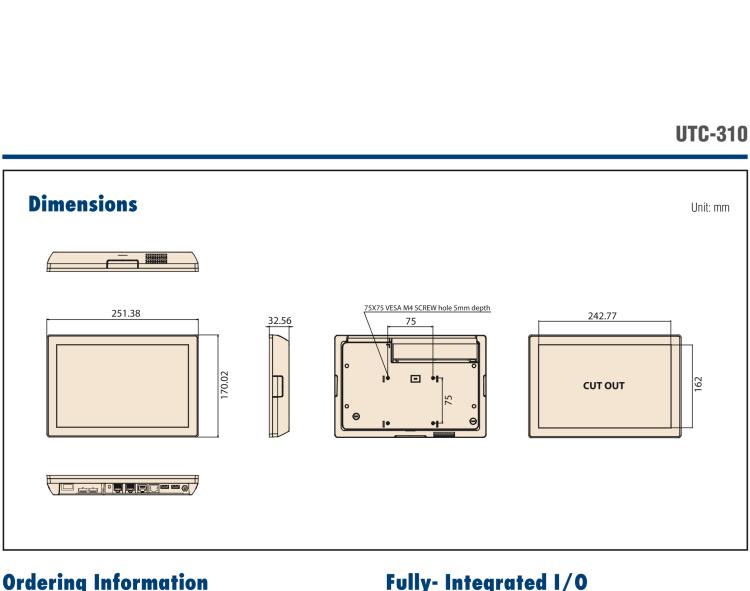 研華UTC-310G 10.1" 多功能觸控一體機(jī)，Intel? Celeron? N3350/Pentium? N4200 處理器