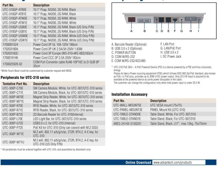 研華UTC-310G 10.1" 多功能觸控一體機(jī)，Intel? Celeron? N3350/Pentium? N4200 處理器