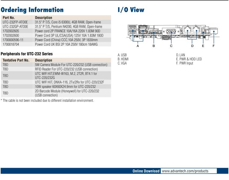 研華UTC-232G 31.5" Open-frame panel PC with Intel? Pentium? N4200