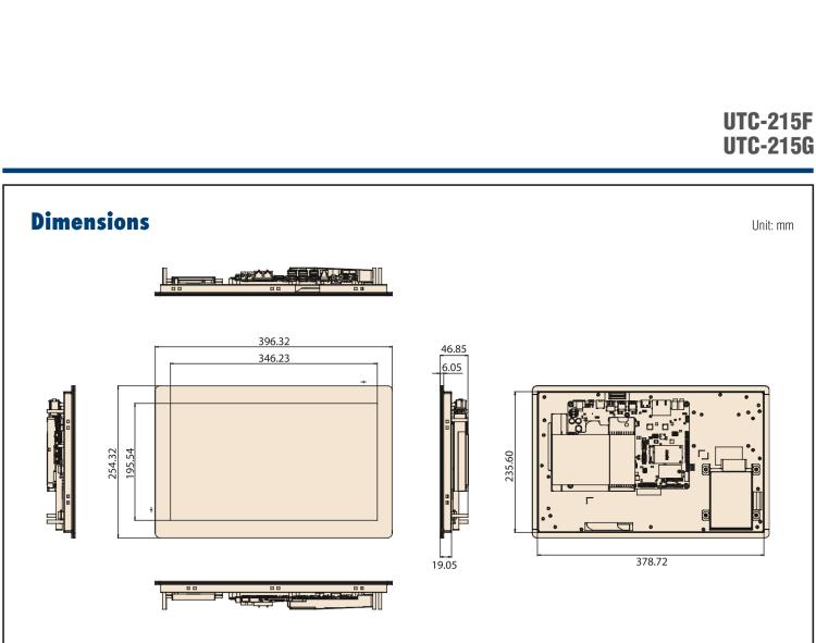 研華UTC-215G 15.6" Open-Frame Computer with Intel Pentium N4200