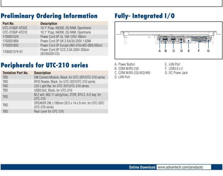 研華UTC-210G 10.1" Open Frame Panel PC with Intel? Celeron? N3350 /Pentium? N4200