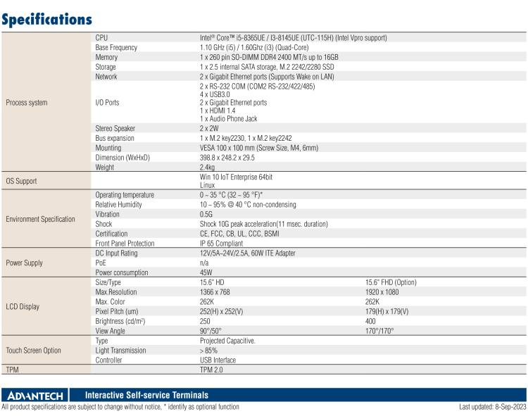 研華UTC-115H 15.6" 多功能觸控一體機(jī)，搭載 Intel? Core? i5-8365UE