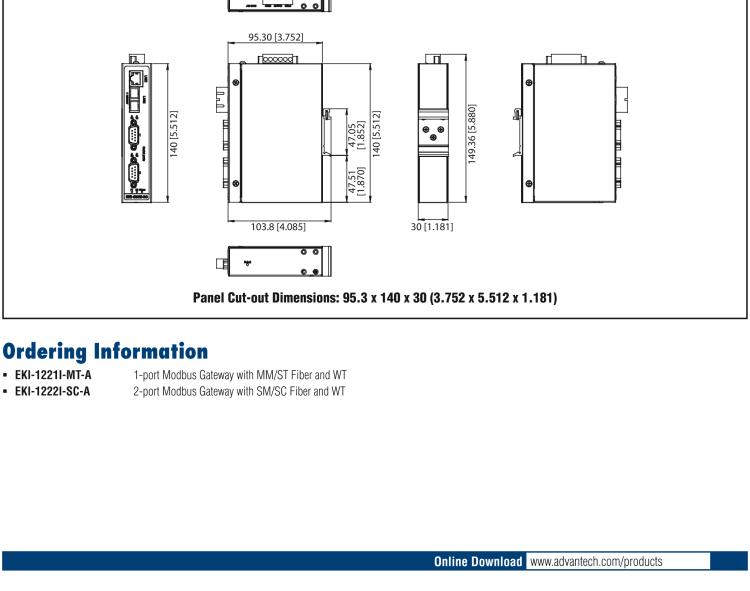 研華EKI-1222I-SC 2-Port Modbus Gateway, Fiber, Wide Temperature