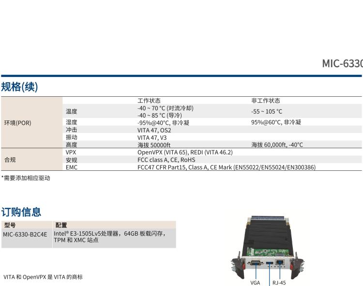 研華MIC-6330 3U OpenVPX 刀片式主板，搭載 Intel? Xeon?E3v5 與 E3v6 系列處理器