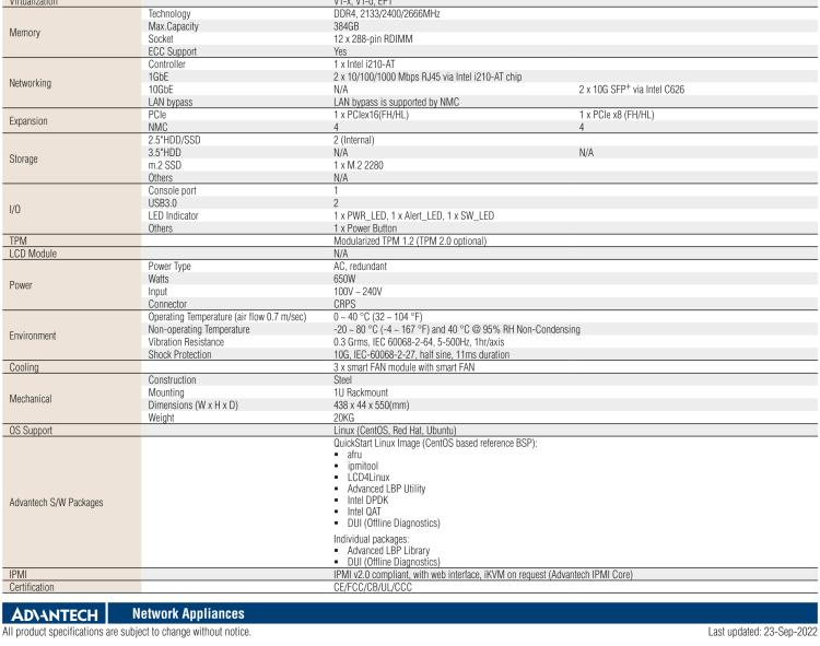 研華FWA-5070 基于Intel?Xeon?處理器可擴展系列1U機架式網(wǎng)絡(luò)應(yīng)用平臺，最高支持4個NMC插槽