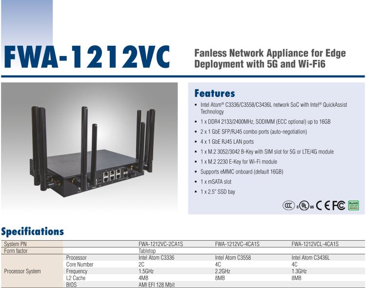 研華FWA-1212VC 支持5G和Wi-Fi 6 桌面無(wú)風(fēng)扇式uCPE