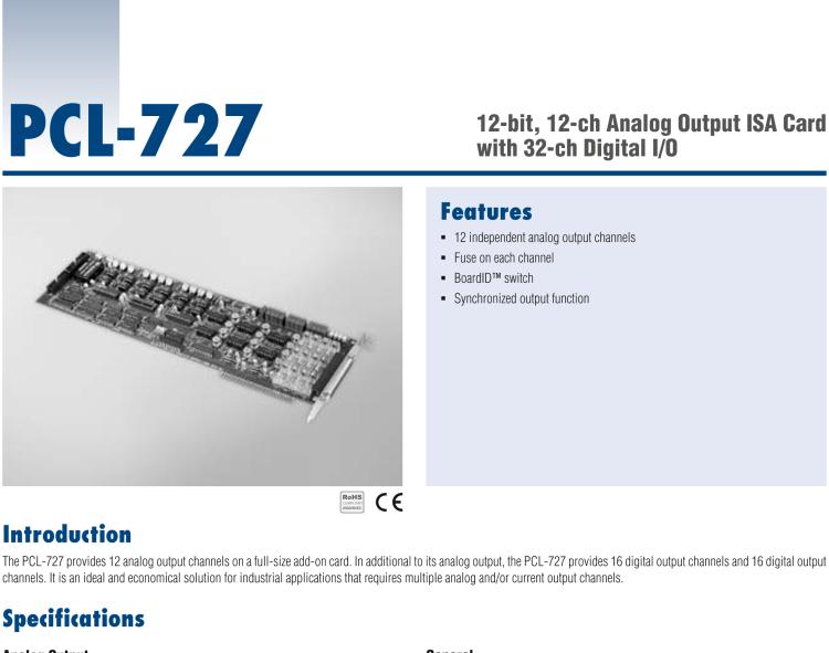 研華PCL-727 12位、12通道帶32數(shù)字I/O通道的模擬輸出ISA卡