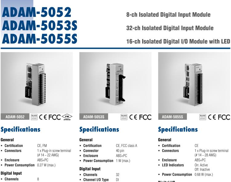研華ADAM-5055S 帶LED顯示的16路隔離數(shù)字量輸入輸出模塊