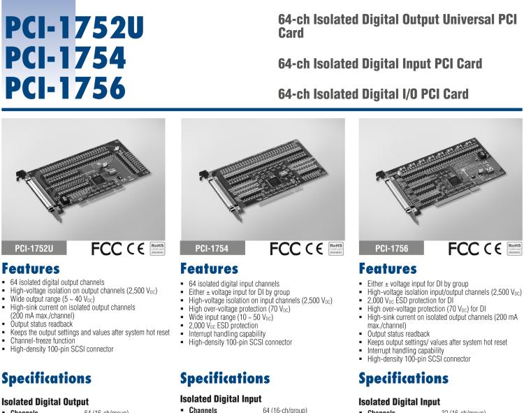 研華PCI-1754 64路隔離數(shù)字量輸入卡