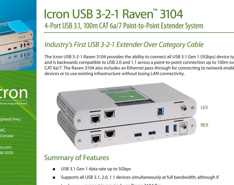 研華BB-00-00421 USB Extender, 4 Port, USB 3.1 over CAT 6a, 100m, US Power Supply