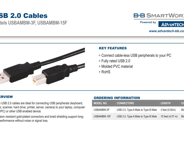 研華BB-USBAMBM-3F USB 2.0 Cable, 0.9 m / 3 ft