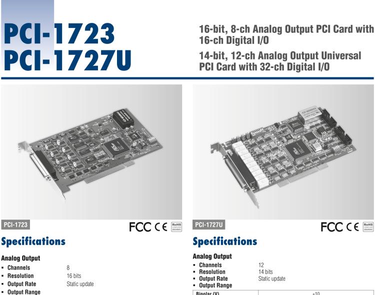 研華PCI-1723 16位，8路非隔離模擬量輸出卡