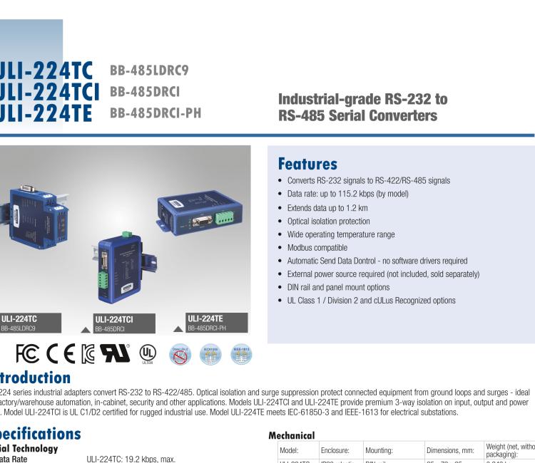 研華BB-485BAT3 ULI-224TB RS-232（DB9母頭至RS-422/485（接線端子）轉(zhuǎn)換器，電池供電